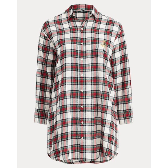 Lauren Ralph Lauren Tops - Lauren Ralph Lauren Flannel Cotton Sleep Shirt Plaid Embroidered‎ Logo Cabincore